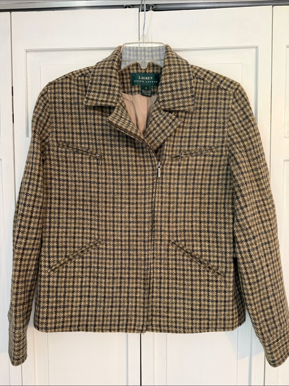 Ralph Lauren Vintage Houndstooth Plaid Riding/Moto Jacket 100% Wool
